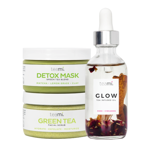 Teami Love Your Skin Kit with Green Tea Detox Mask, Green Tea Facial Scrub, and Glow Facial Oil