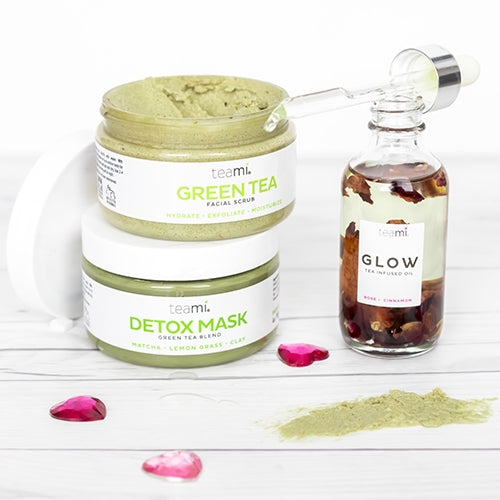 Teami Love Your Skin Kit with Green Tea Detox Mask, Green Tea Facial Scrub, and Glow Facial Oil