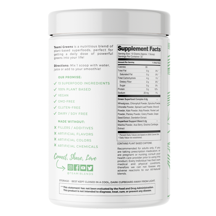 Teami Greens Superfood Powder supplement facts